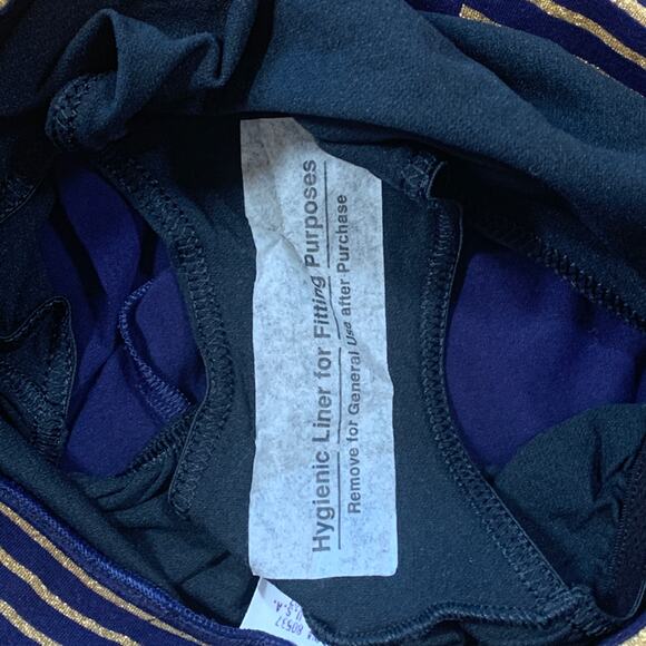 Vintage 80s Nautical Blue Gold Stripe High Waist Swimsuit Playsuit Size 10 USA - Picture 11 of 12